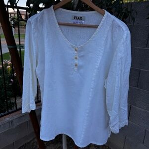 Flax Cream-Colored 100% Linen Top in Size M